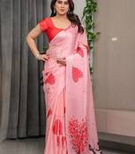 Women's satin georgette floral printed saree with blouse piece