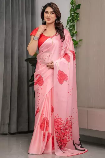 Women's satin georgette floral printed saree with blouse piece