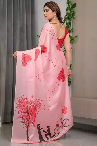 Women's satin georgette floral printed saree with blouse piece