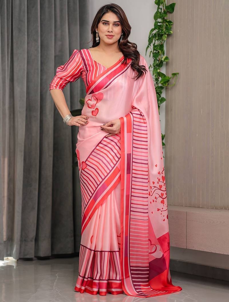 Designer satin georgette floral print saree for women with blouse