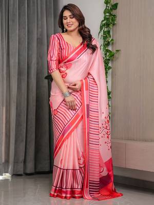 Designer satin georgette floral print saree for women with blouse 2