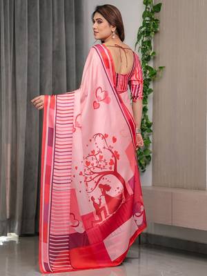 Designer satin georgette floral print saree for women with blouse 4
