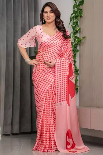 Stylish floral pattern satin georgette saree with blouse piece