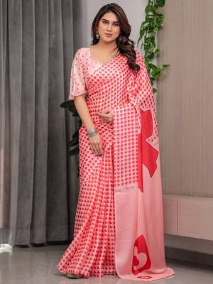Stylish floral pattern satin georgette saree with blouse piece 2