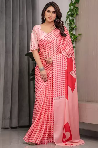 Stylish floral pattern satin georgette saree with blouse piece