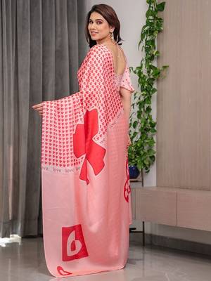 Stylish floral pattern satin georgette saree with blouse piece 4