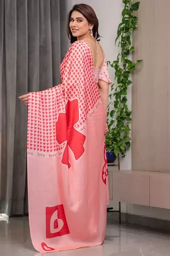 Stylish floral pattern satin georgette saree with blouse piece