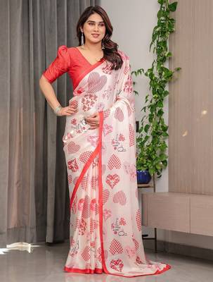 Trendy women's satin georgette printed saree with floral design 1