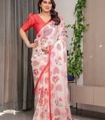 Trendy women's satin georgette printed saree with floral design