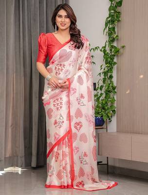 Trendy women's satin georgette printed saree with floral design 2