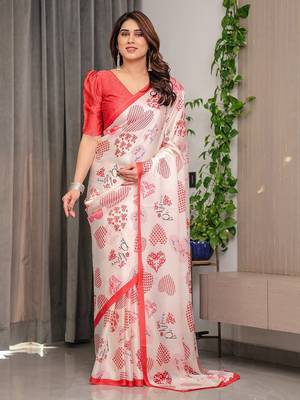 Trendy women's satin georgette printed saree with floral design 3