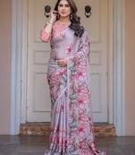 Party wear floral printed satin georgette saree with blouse