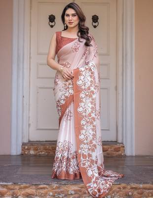 Lightweight satin georgette floral printed saree for women 1