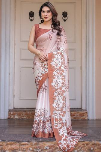 Lightweight satin georgette floral printed saree for women