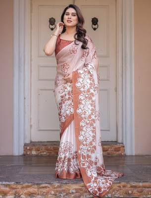 Lightweight satin georgette floral printed saree for women 2