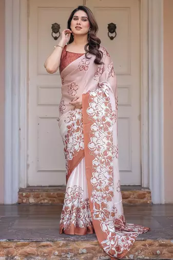 Lightweight satin georgette floral printed saree for women