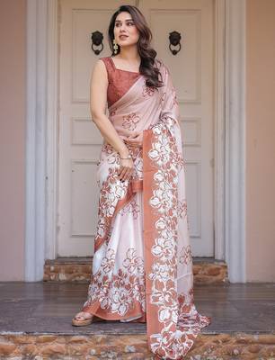 Lightweight satin georgette floral printed saree for women 3