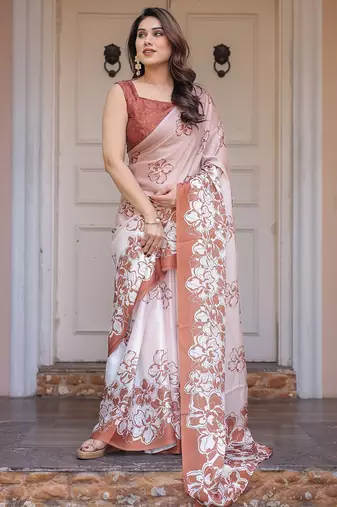 Lightweight satin georgette floral printed saree for women