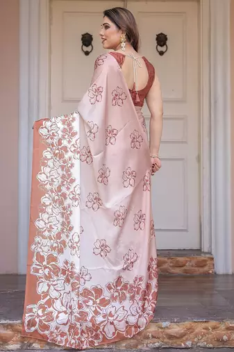 Lightweight satin georgette floral printed saree for women