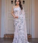 Designer floral satin georgette saree with attached blouse piece
