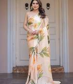 Soft satin georgette floral print saree for festive & party wear