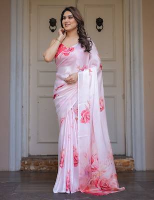 Premium satin georgette printed saree with floral motifs 1