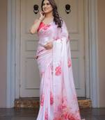 Premium satin georgette printed saree with floral motifs
