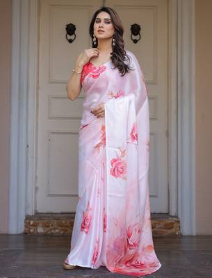 Premium satin georgette printed saree with floral motifs 2