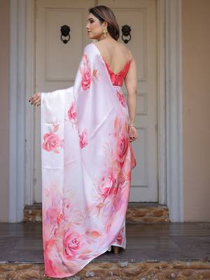 Premium satin georgette printed saree with floral motifs 3