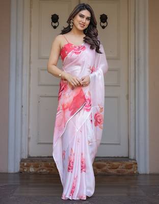 Premium satin georgette printed saree with floral motifs 4