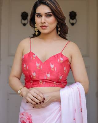 Premium satin georgette printed saree with floral motifs 5