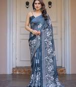 Women's floral designer satin georgette saree with blouse