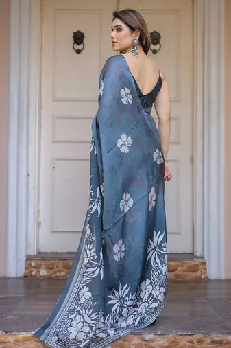 Women's floral designer satin georgette saree with blouse