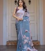 Fashion floral print satin georgette saree for women