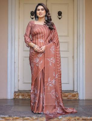 Elegant party wear satin georgette floral printed saree 1