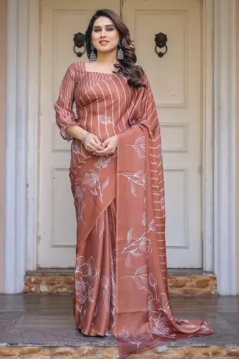 Elegant party wear satin georgette floral printed saree