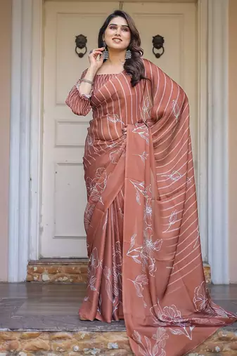 Elegant party wear satin georgette floral printed saree