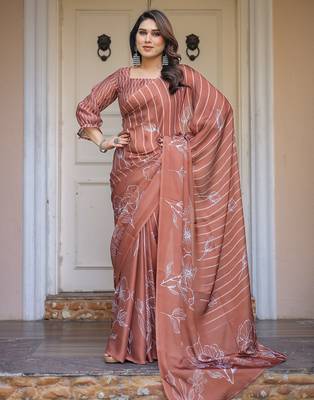 Elegant party wear satin georgette floral printed saree 3