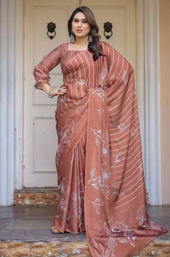 Elegant party wear satin georgette floral printed saree