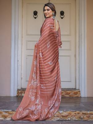 Elegant party wear satin georgette floral printed saree 4