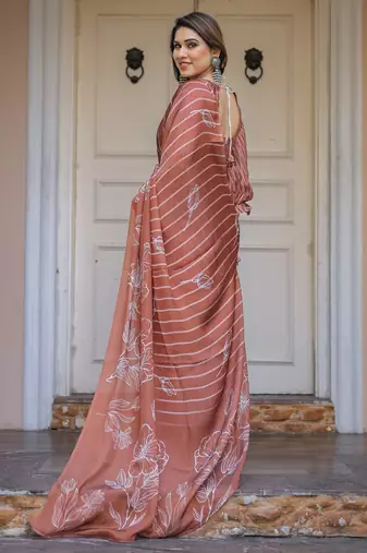 Elegant party wear satin georgette floral printed saree