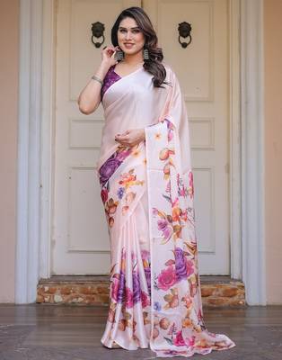 Modern floral satin georgette saree with matching blouse 1
