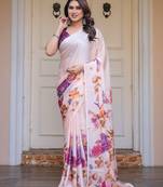 Modern floral satin georgette saree with matching blouse