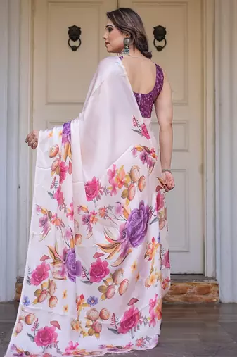 Modern floral satin georgette saree with matching blouse