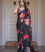 Stylish floral pattern satin georgette saree for women