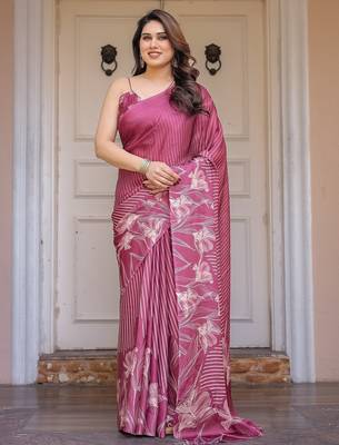 Women's satin georgette floral printed saree with blouse piece 1
