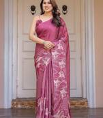Women's satin georgette floral printed saree with blouse piece