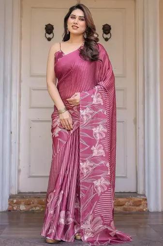 Women's satin georgette floral printed saree with blouse piece