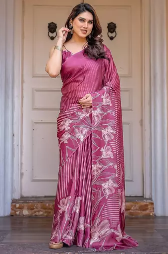 Women's satin georgette floral printed saree with blouse piece