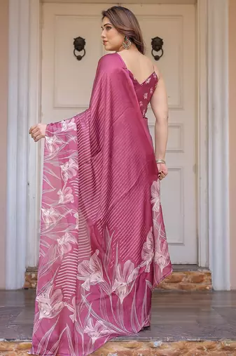 Women's satin georgette floral printed saree with blouse piece